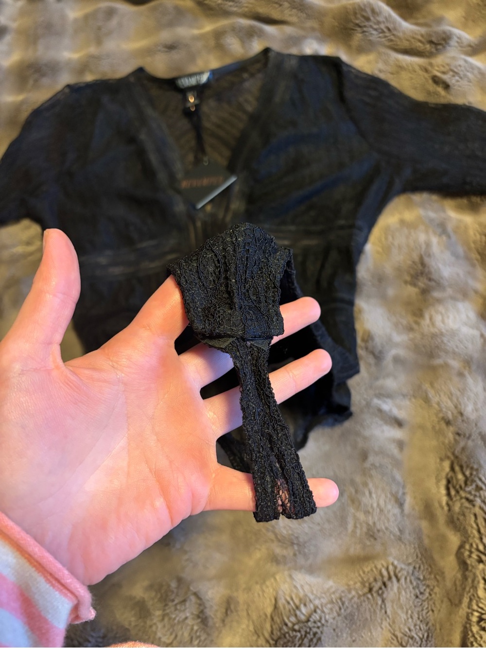 Revamped, black lace longsleeve bodysuit - Picture 6 of 9